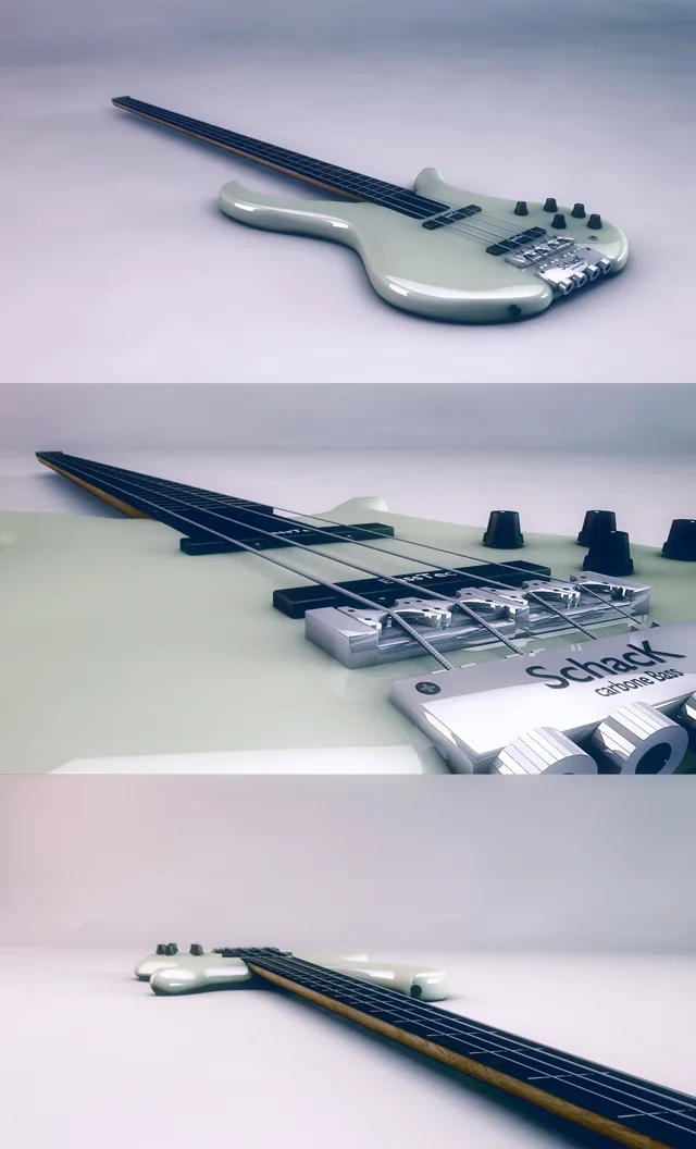 Trois vues d’une basse Schack pastel modélisée en 3D