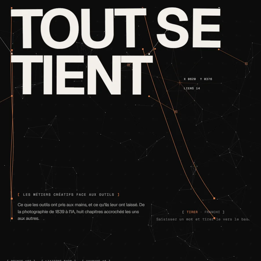 Un passage : les haubans orange filent du titre vers le chapitre suivant.